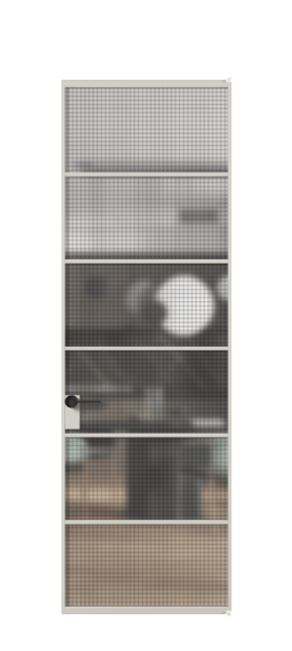 Алюминиевая дверь АЛПЛ040.04 Алюминий тёплый серый Декоративное стекло с сеткой "Mesh silver", триплекс Цена 134930  | Volhovec