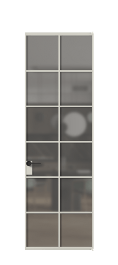 Алюминиевая дверь АЛПЛ040.05 Алюминий тёплый серый Сатинированное серое стекло, триплекс Цена 128530  | Volhovec