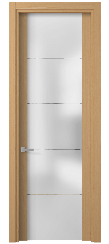 Межкомнатная дверь Planum 4114 Дуб песочный матовый Сатинированное стекло с гравировкой «КВАДРО», триплекс 8 мм Цена 80199 ₽ | Volhovec