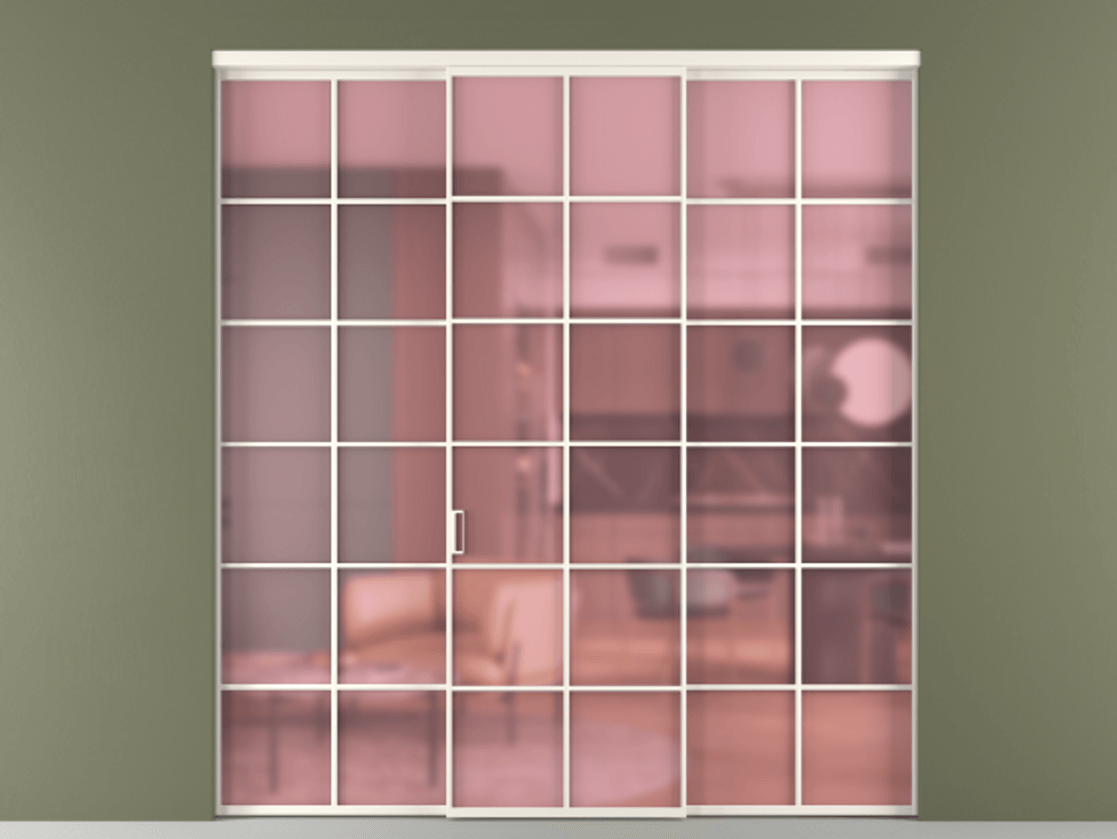 Перегородка Formato внутри проёма 3 створки АЛПР 040.05 Алюминий пудровый белый Сатинированное розовое стекло, триплекс Цена 317000 ₽ | Volhovec