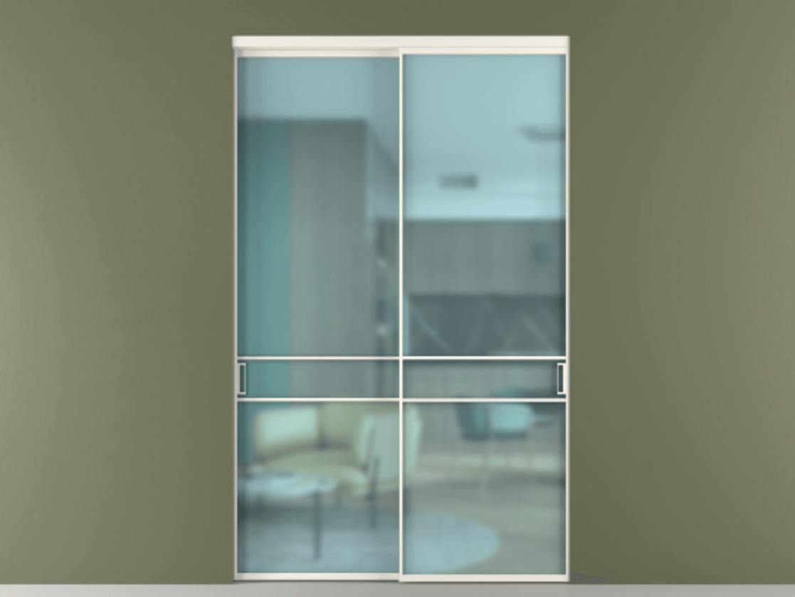 Перегородка Формато внутри проёма 2 створки АЛПР 040.02 Алюминий пудровый белый Сатинированное голубое стекло, триплекс Цена 424750 ₽  | Volhovec