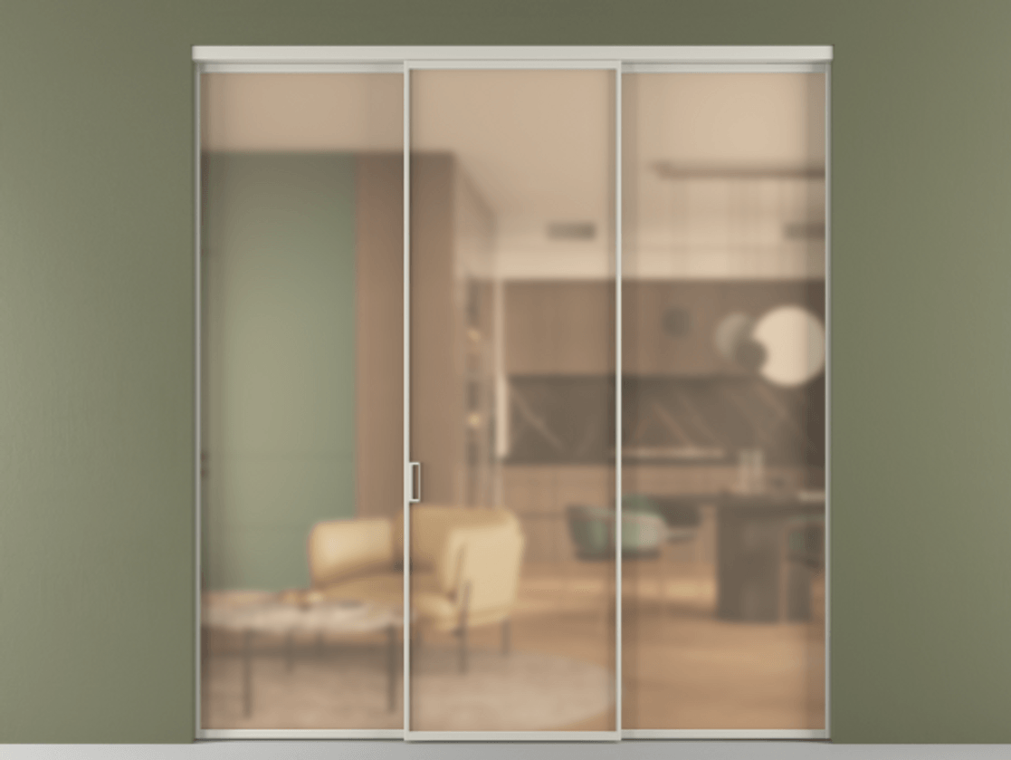 Перегородка Formato внутри проёма 3 створки АЛПР 040.01 Алюминий тёплый серый Сатинированное оранжевое стекло, триплекс Цена 277400 ₽ | Volhovec