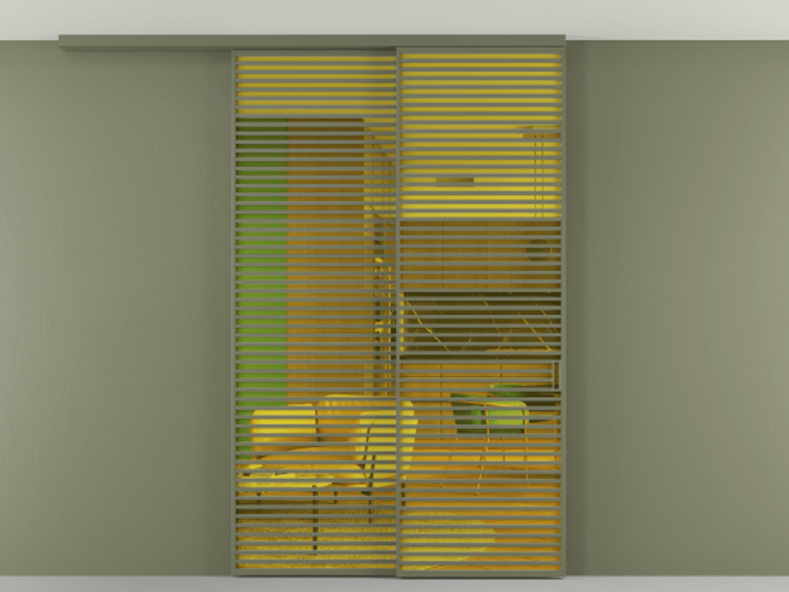 Перегородка Formato вдоль стены на потолок 2 створки с синхронным механизмом АЛПР 040.07 Алюминий оливковый тёмный Прозрачное жёлтое стекло, триплекс Цена 450456 ₽ | Volhovec