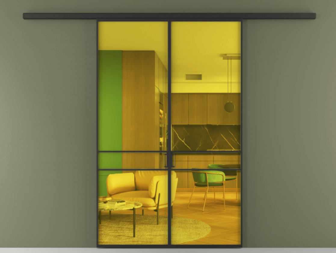 Перегородка Formato вдоль стены 2 створки АЛПР 040.02 Алюминий Черный Прозрачное жёлтое стекло, триплекс Цена 195100 ₽ | Volhovec