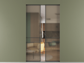 Алюминевая перегородка АЛПР 040.02 ЧРН Бронза сатин триплекс. Цвет Алюминий Черный. Материал Алюминий. Коллекция Перегородка Formato скрытый пенал двустворчатая. Картинка.