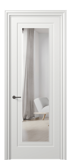 Дверь межкомнатная 8403 МССР Зеркало с одной стороны. Цвет Матовый светло-серый. Материал Гладкая эмаль. Коллекция Маскот. Картинка.