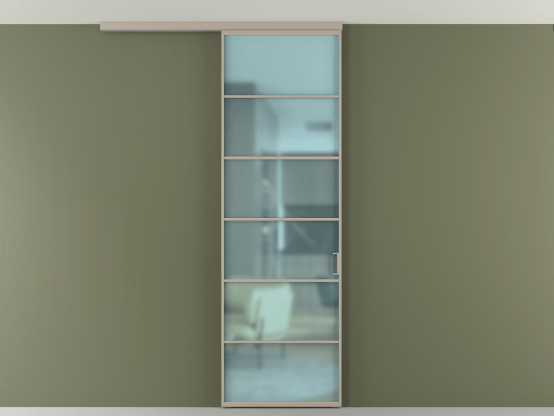 Алюминевая перегородка АЛПР 040.04_АБСК_САТ ГОЛ_new. Цвет Алюминий бисквитный. Материал Алюминий в эмали. Коллекция Перегородка Формато вдоль стены на потолок 1 створка. Картинка.