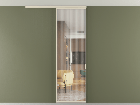 Алюминевая перегородка vd1_01 Алюминий бежево-серый Moru. Цвет Алюминий бежево-серый. Материал Алюминий в эмали. Коллекция Перегородка Formato вдоль стены на потолок 1 створка. Картинка.