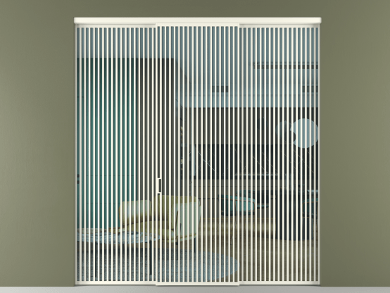 Алюминевая перегородка АЛПР 040.06_АЖМ_ПРОЗ ГОЛ_new. Цвет Алюминий жемчужный. Материал Алюминий в эмали. Коллекция Перегородка Formato внутри проёма 3 створки. Картинка.