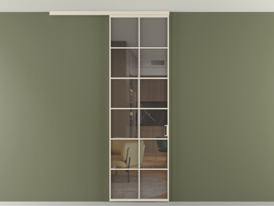 Алюминевая перегородка vd1_05 Алюминий бежево-серый Серый прозрачное. Цвет Алюминий бежево-серый. Материал Алюминий в эмали. Коллекция Перегородка Формато вдоль стены на потолок 1 створка. Картинка.