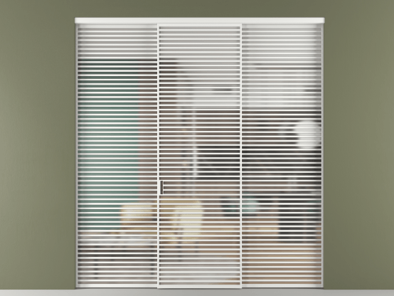 Алюминевая перегородка АЛПР 040.07_АБЛ_Matelux Crystalvision_new. Цвет Алюминий белоснежный. Материал Алюминий в эмали. Коллекция Перегородка Formato внутри проёма 3 створки. Картинка.