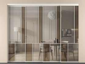 Алюминевая перегородка vntl4_1 БЕЛ. Цвет Алюминий Белый. Материал Алюминий. Коллекция Перегородка Mosaic внутри проёма 4 створки с синхронным механизмом. Картинка.