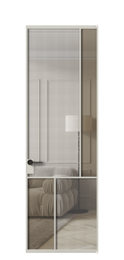 Дверь межкомнатная АЛПЛ041.21 АТСР MS+Бронза триплекс. Цвет Алюминий тёплый серый. Материал Алюминий в эмали. Коллекция Mosaic. Картинка.