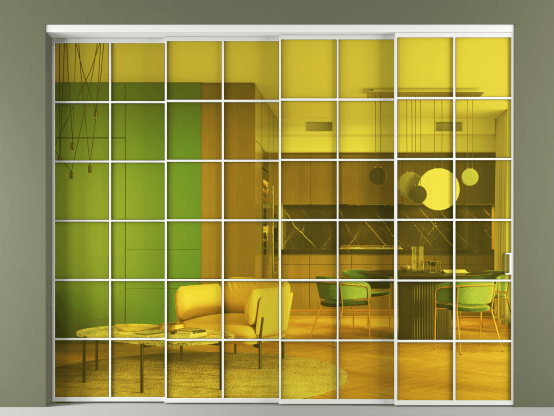 Алюминевая перегородка АЛПР 040.05_АБЛ_ПРОЗ ЖЕЛ_new. Цвет Алюминий белоснежный. Материал Алюминий в эмали. Коллекция Перегородка Formato внутри проёма 4 створки с синхронным механизмом. Фото. Алюминевая перегородка АЛПР 040.05_АБЛ_ПРОЗ ЖЕЛ_new. Цвет Алюминий белоснежный. Материал Алюминий в эмали. Коллекция Перегородка Formato внутри проёма 4 створки с синхронным механизмом. Картинка.