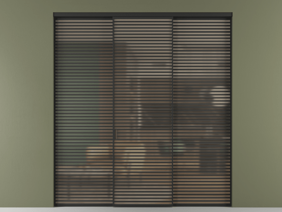 Алюминевая перегородка vn2_07 Бронза сатин триплекс ЧЕР. Цвет Алюминий Черный. Материал Алюминий. Коллекция Перегородка Formato внутри проёма 3 створки. Картинка.