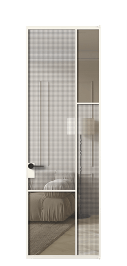 Дверь межкомнатная АЛПЛ041.12 АПБЛ MS+Бронза триплекс. Цвет Алюминий пудровый белый. Материал Алюминий в эмали. Коллекция Mosaic. Картинка.