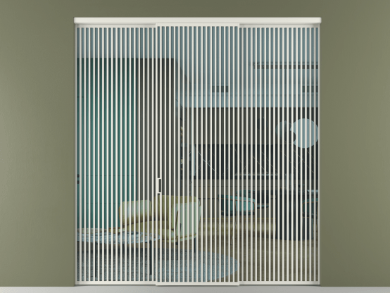 Алюминевая перегородка АЛПР 040.06_АСР_ПРОЗ ГОЛ_new. Цвет Алюминий серый. Материал Алюминий в эмали. Коллекция Перегородка Formato внутри проёма 3 створки. Картинка.