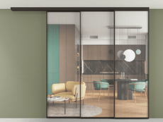 Перегородка Formato вдоль стены на потолок 3 створки с синхронным механизмом